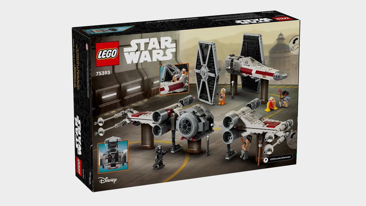 Lego TIE Fighter &amp; X-Wing Mash-up box rear on a plain background