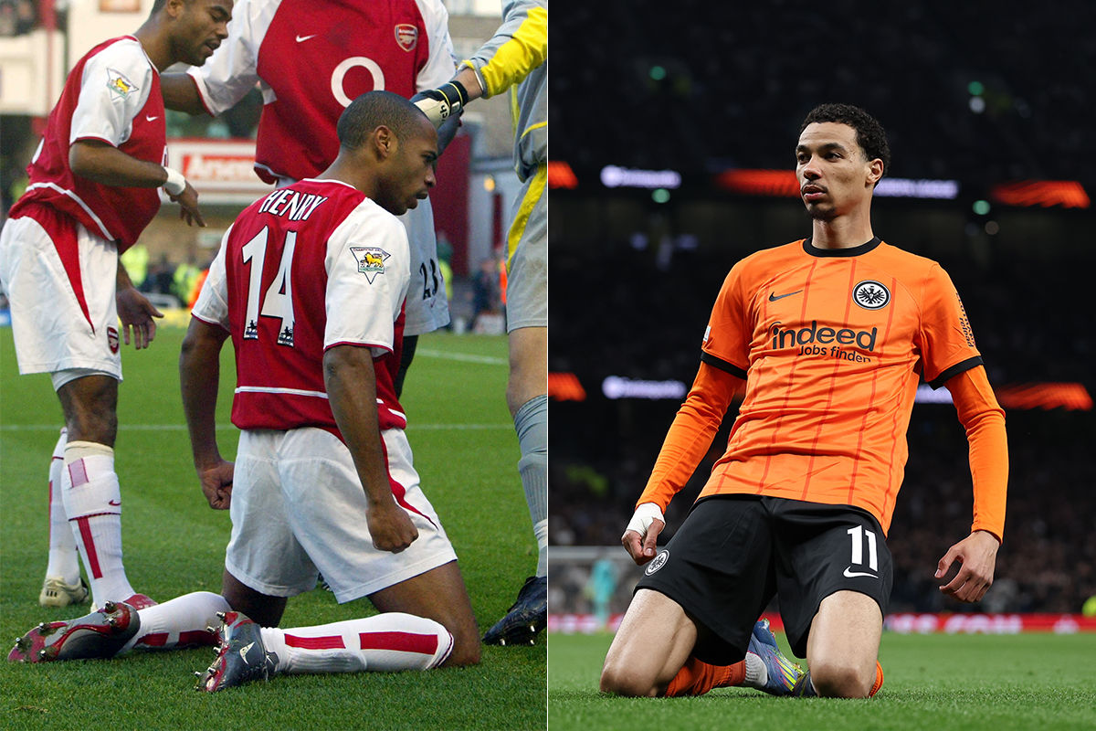 Hugo Ekitike imitated Thierry Henry's famous celebration after scoring against Tottenham in the Europa League in the 2024/25 season