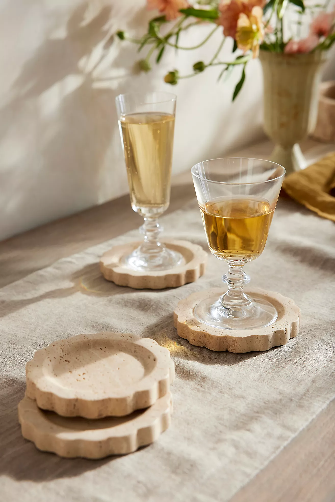 Scalloped Travertine Coasters, Set of 4