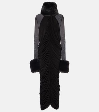 Faux Fur-Trimmed Maxi Dress