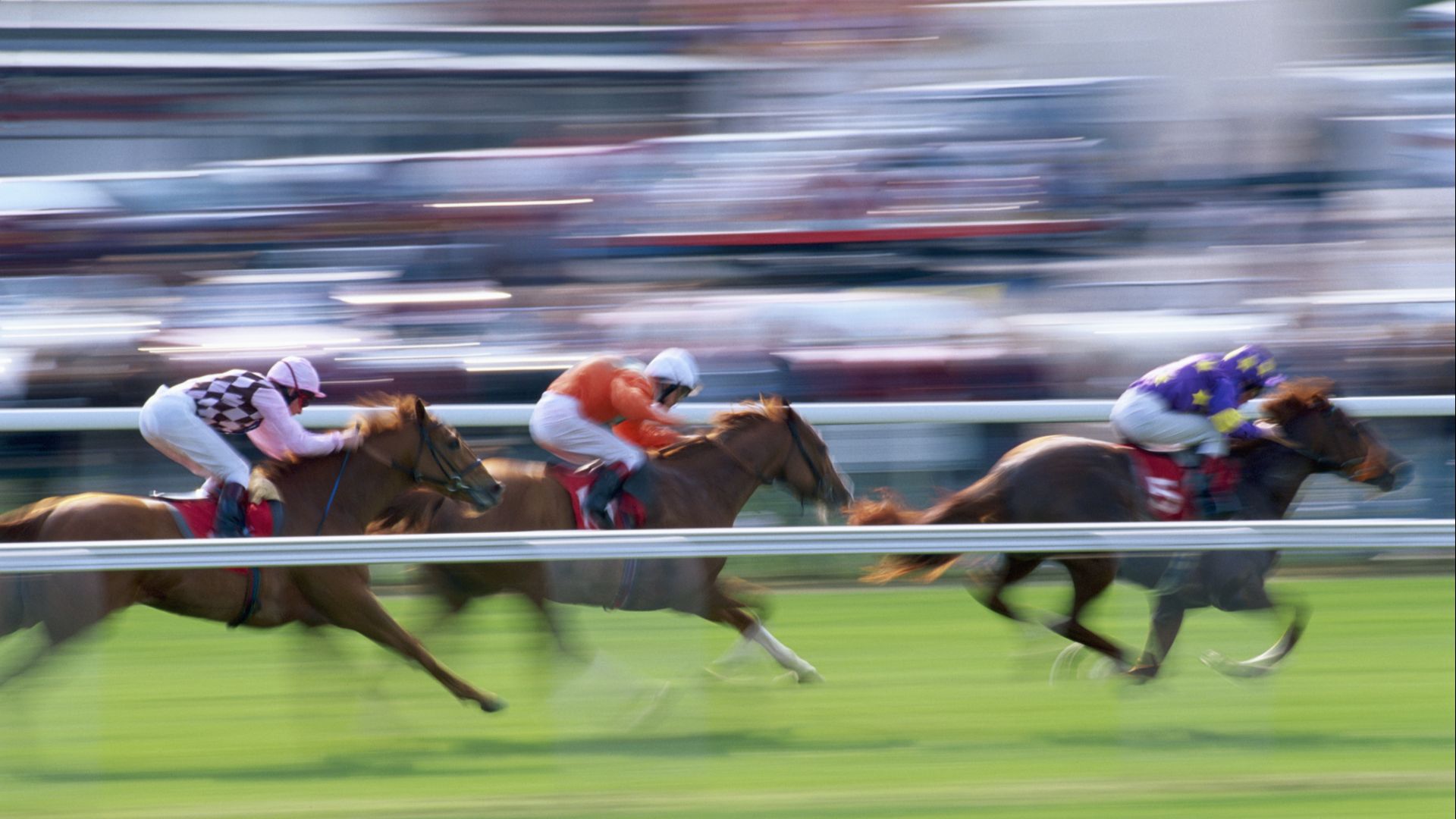 blurry image of horses racing on the track