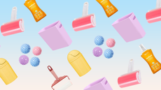 a pastel collage of laundry room essentials