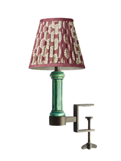 Bronte Cordless Bookshelf Light in Turquoise With 6" Dotty Gathered Cotton Empire Shade by GP & J Baker