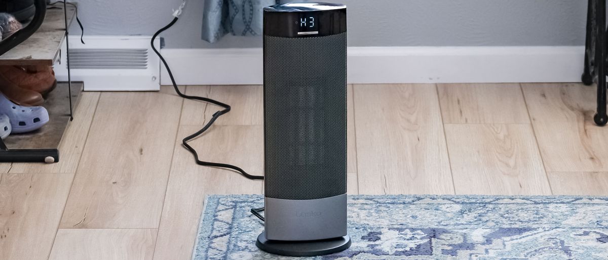 Lasko Ellipse CT18950 Ceramic Tower Space Heater on rug