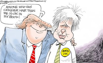Political Cartoon U.S. Trump Boris Johnson UK Brexit Crazy Hair