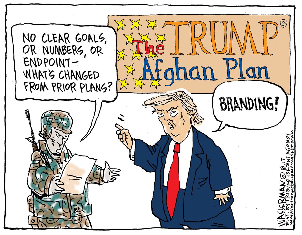 Political cartoons U.S. Trump World Afghanistan war