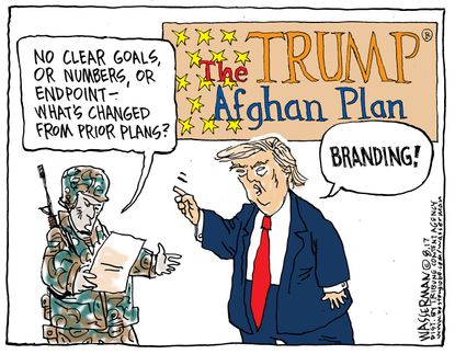 Political cartoons U.S. Trump World Afghanistan war