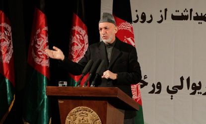 Afghan President Hamid Karzai speaks during a nationally televised speech, March, 10.