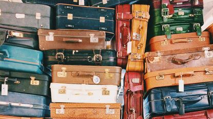 A stack of colourful suitcases