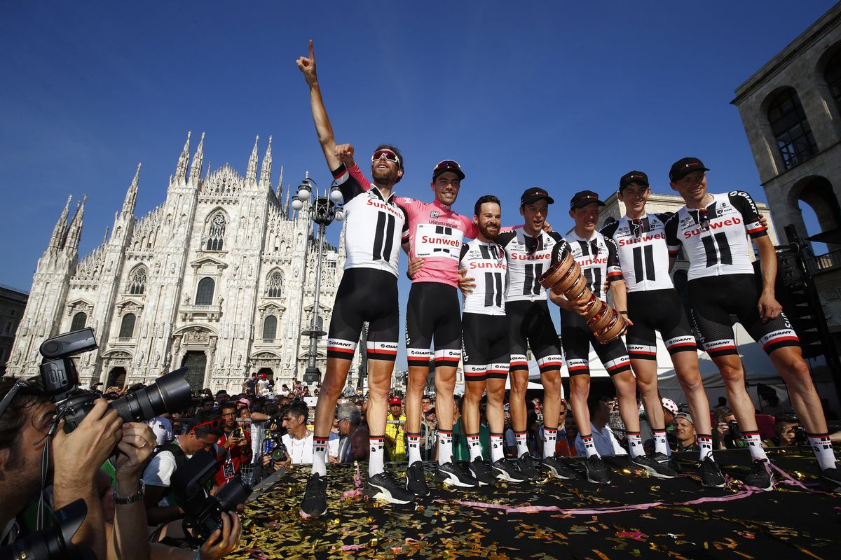 Tom Dumoulin and his Sunweb teammates in Milan
