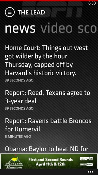 ESPN ScoreCenter for Windows Phone 8