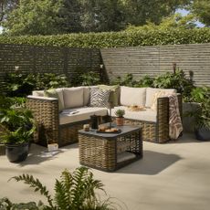 GoodHome Atar Beige Rattan effect 5 Seater Corner Coffee set in a garden
