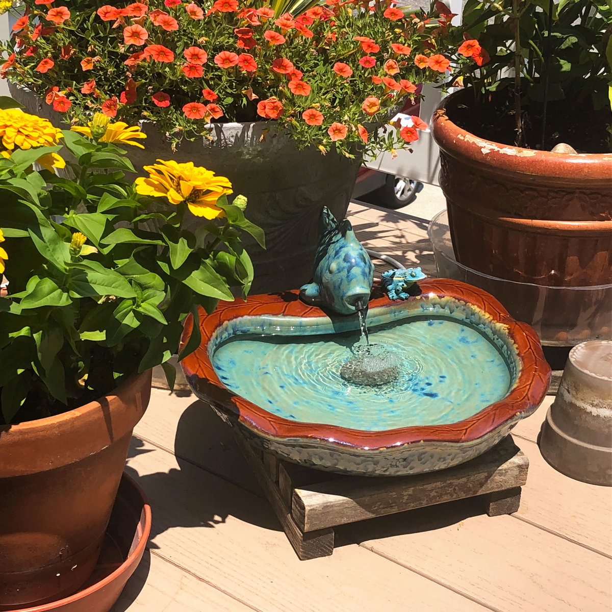 Beachcrest Home&amp;trade; Bromyard Aqua Fish Glazed Ceramic Outdoor Beachcrest Home Water Fountain &amp;amp; Reviews | Wayfair