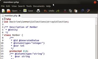 The gedit app on Linux is one of the fastest ways to modify code, and has syntax highlighting for many languages. It uses the Doctrine ORM system