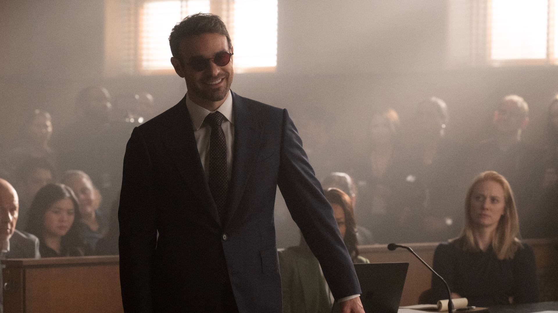 Matt Murdock (Charlie Cox) in a courtroom in Daredevil: Born Again season 2