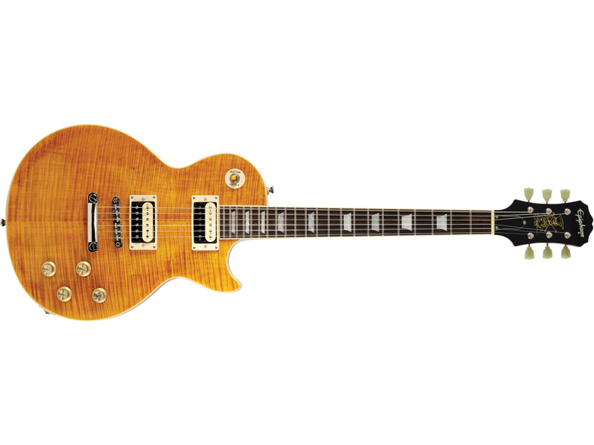 Sensibly, the Epi hasn't deviated from the classic Les Paul mahogany body and maple top.