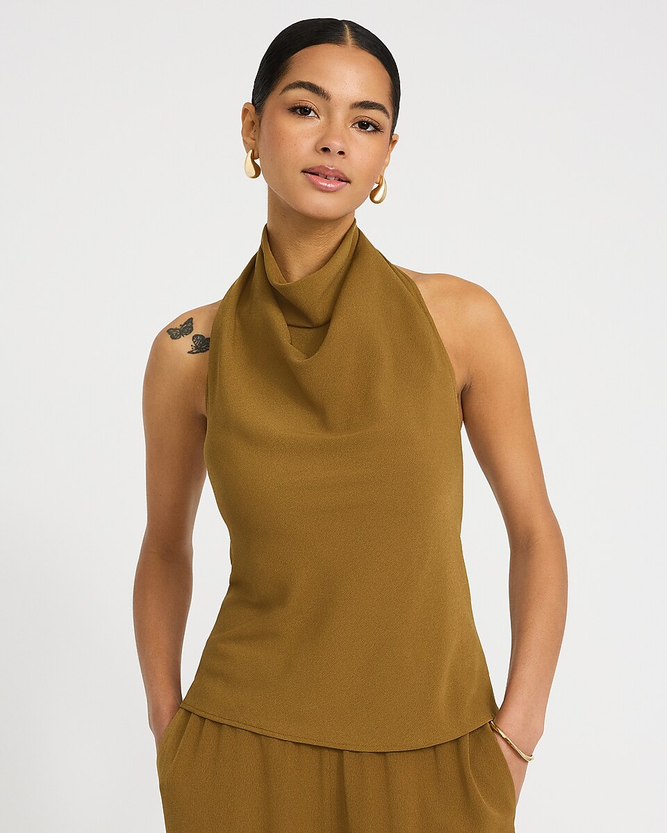 Halter Cowl Neck Open Back Tank