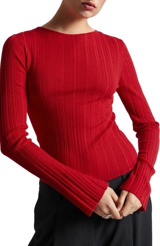 Bell Sleeve Wool Rib Sweater