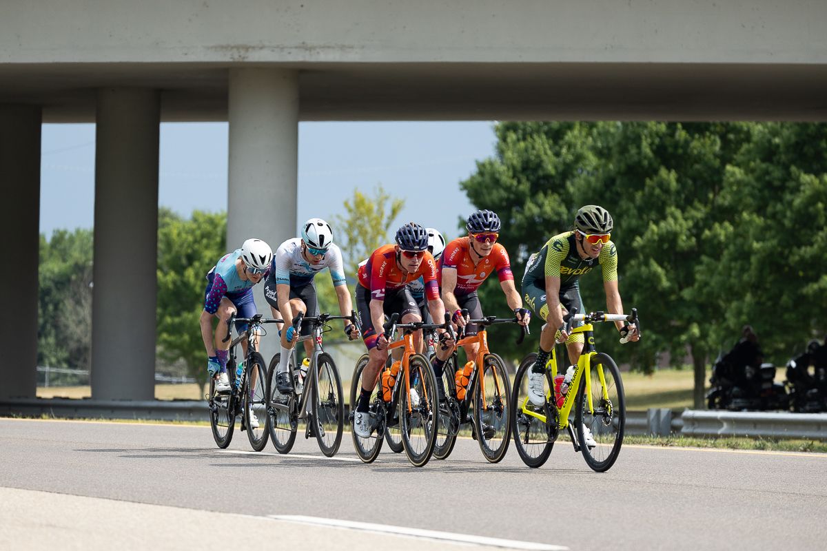 The sun came out in the last hour and a half of the men's race putting many riders in difficulty. Jared Scott (Aevolo) pictured here leading the break was eventually dropped along with Zach Gregg (Project Echelon) and Kent Ross (Wildlife Pro Cycling), leaving just four riders.
