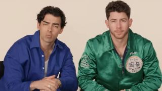 Joe Jonas and Nick Jonas doing Song Association for ELLE.