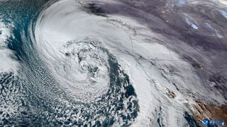 A powerful cyclone fed by an atmospheric river from Hawai'i battering the U.S. West Coast in January 2023.