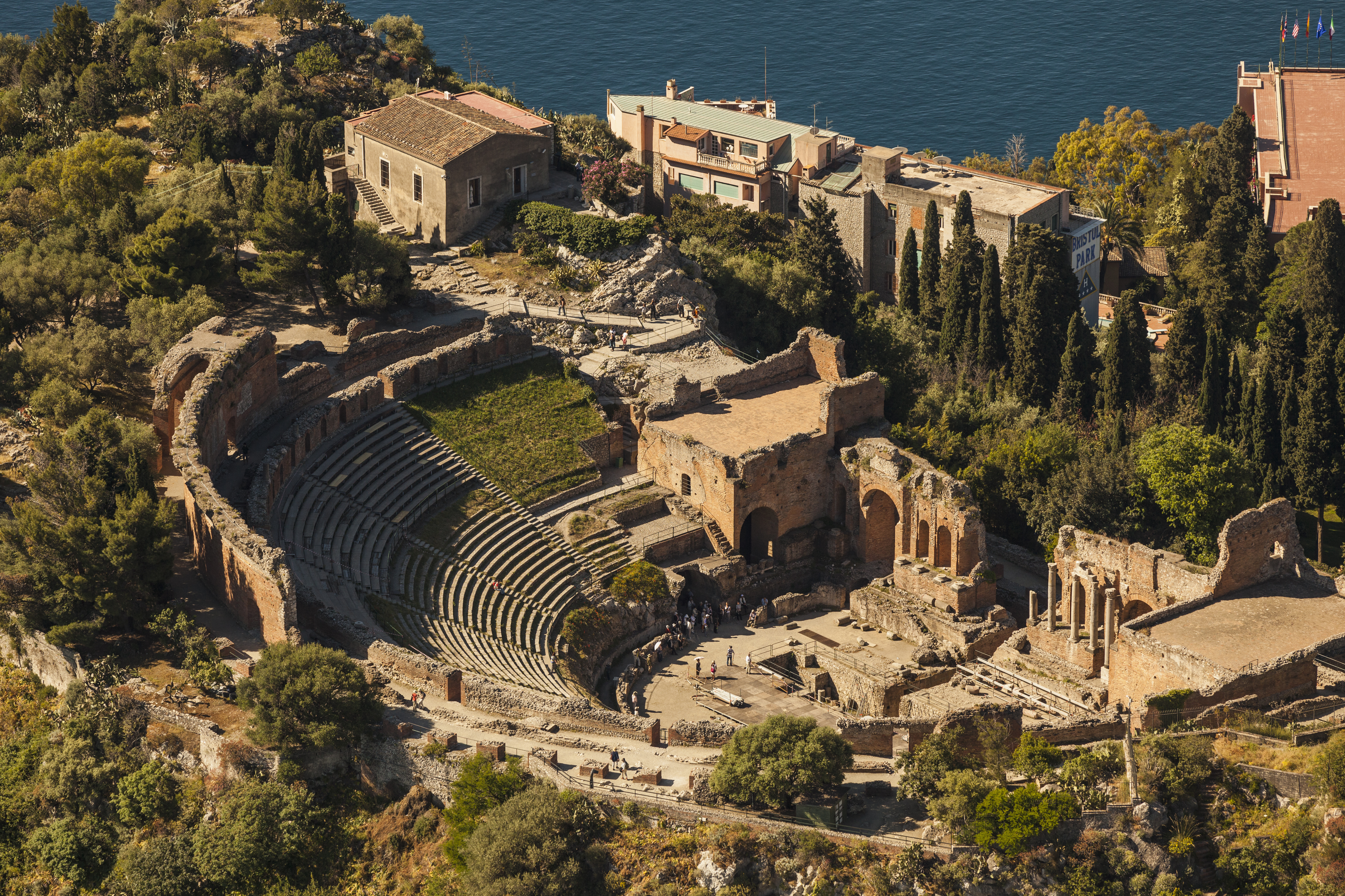 Remains of an Ancient Greek amphitheatre on a cliff in Sicily