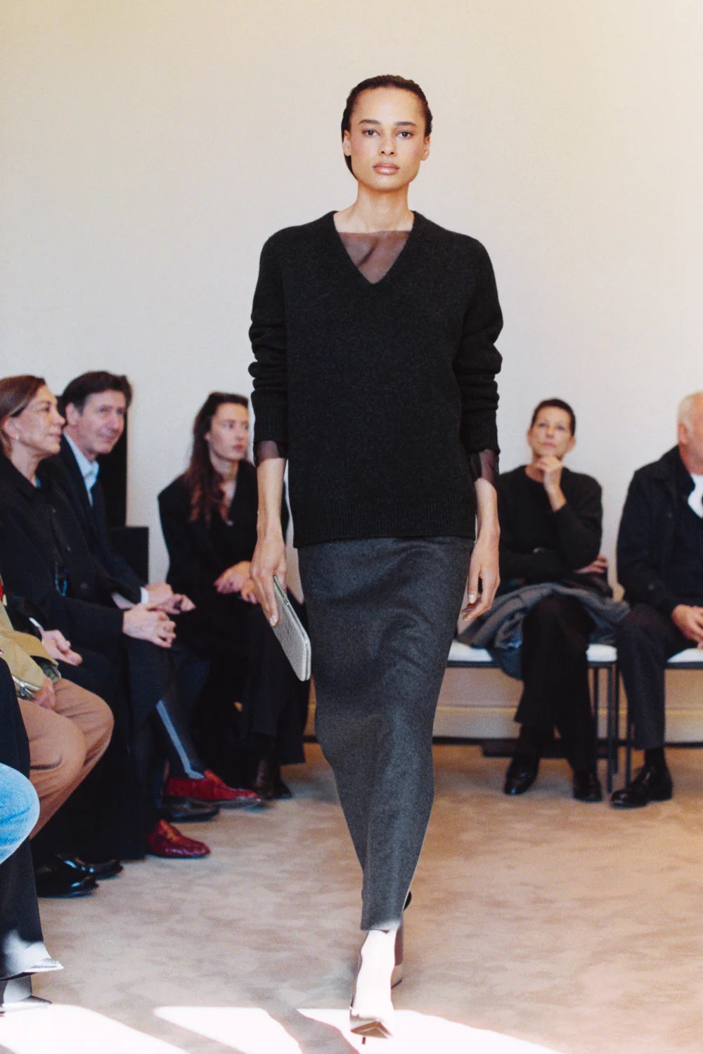 The Row model walks the Winter 2026 runway during Paris Fashion Week