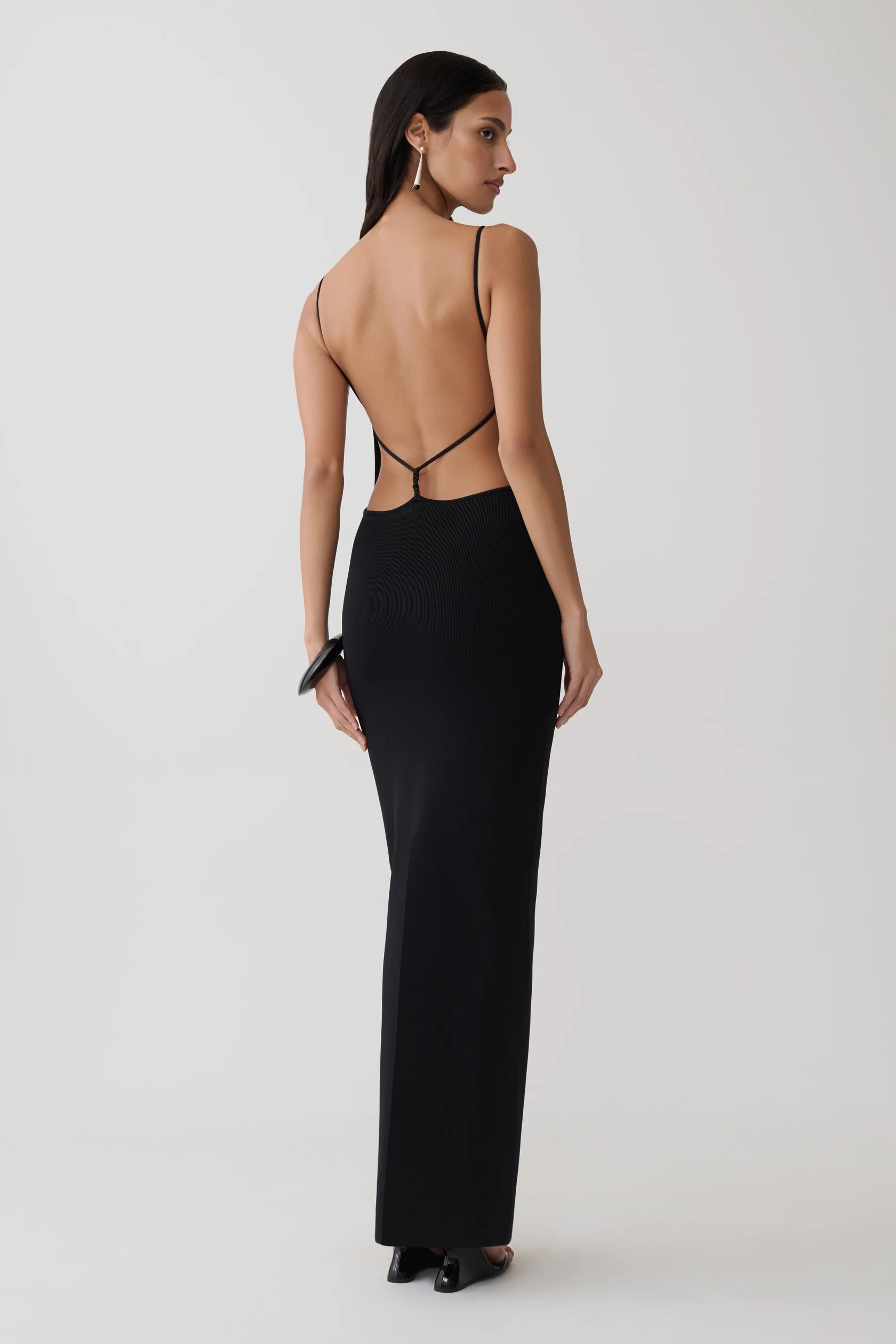 Meshki, Strappy Back Bandage Maxi Dress - Black