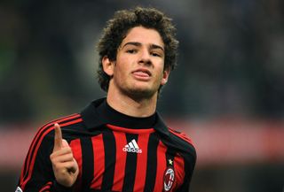 Alexandre Pato celebrates after scoring for AC Milan against Genoa in 2008.