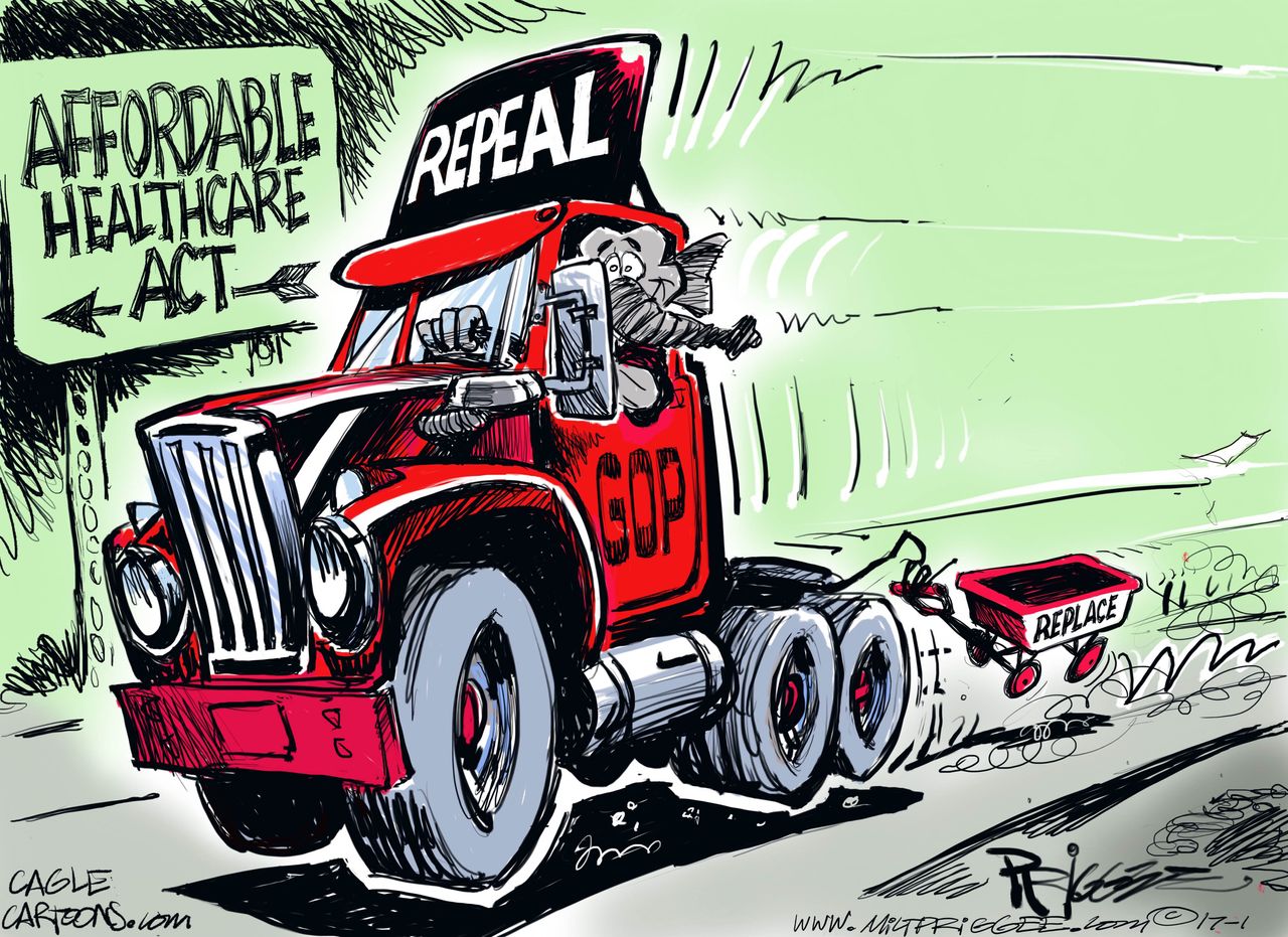 Political cartoon U.S. GOP Obamacare repeal and replace