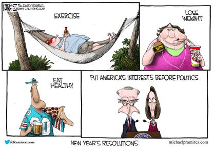 Political cartoon U.S. new years resolutions democrats Nancy Pelosi Chuck Schumer