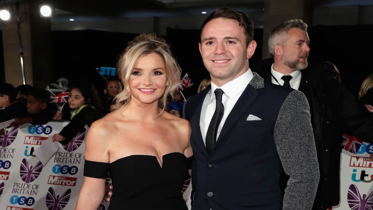 Helen Skelton with her husband, Richie Myler, in a black dress