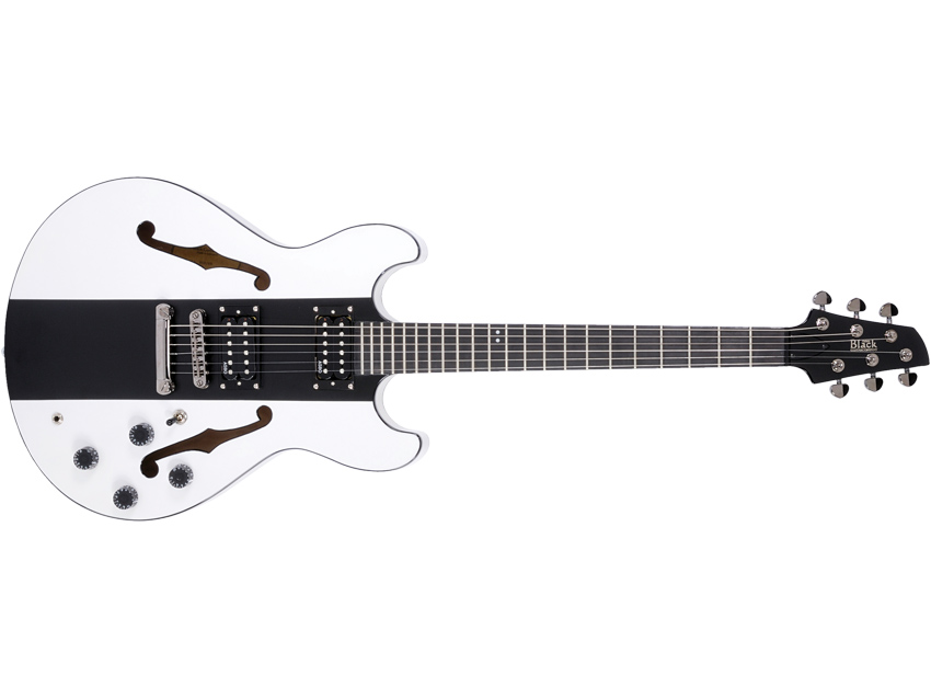 The angular headstock and slightly pointy horns give the guitar a modern feel
