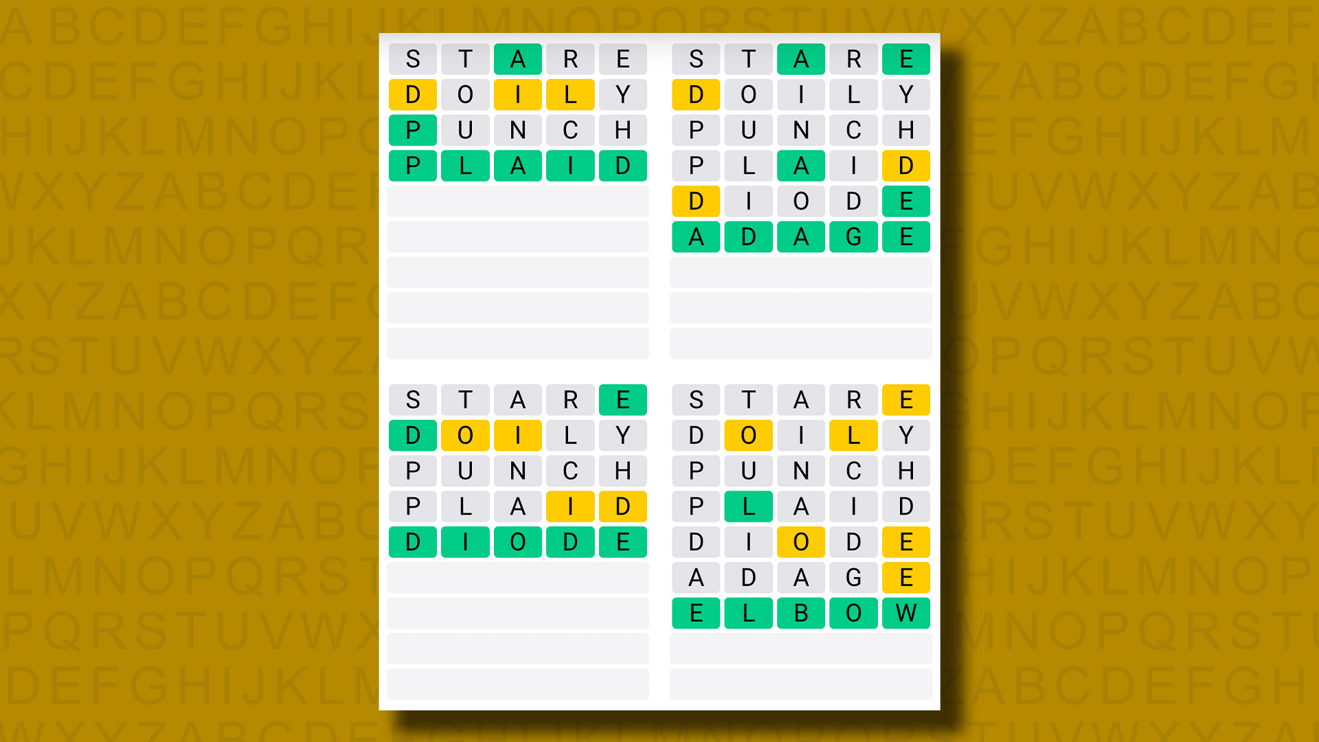 Ежедневные ответы Quordle для игры 819 на желтый фон