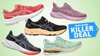 a collection of Asics running shoes next to a Tom's Guide Killer Deal label