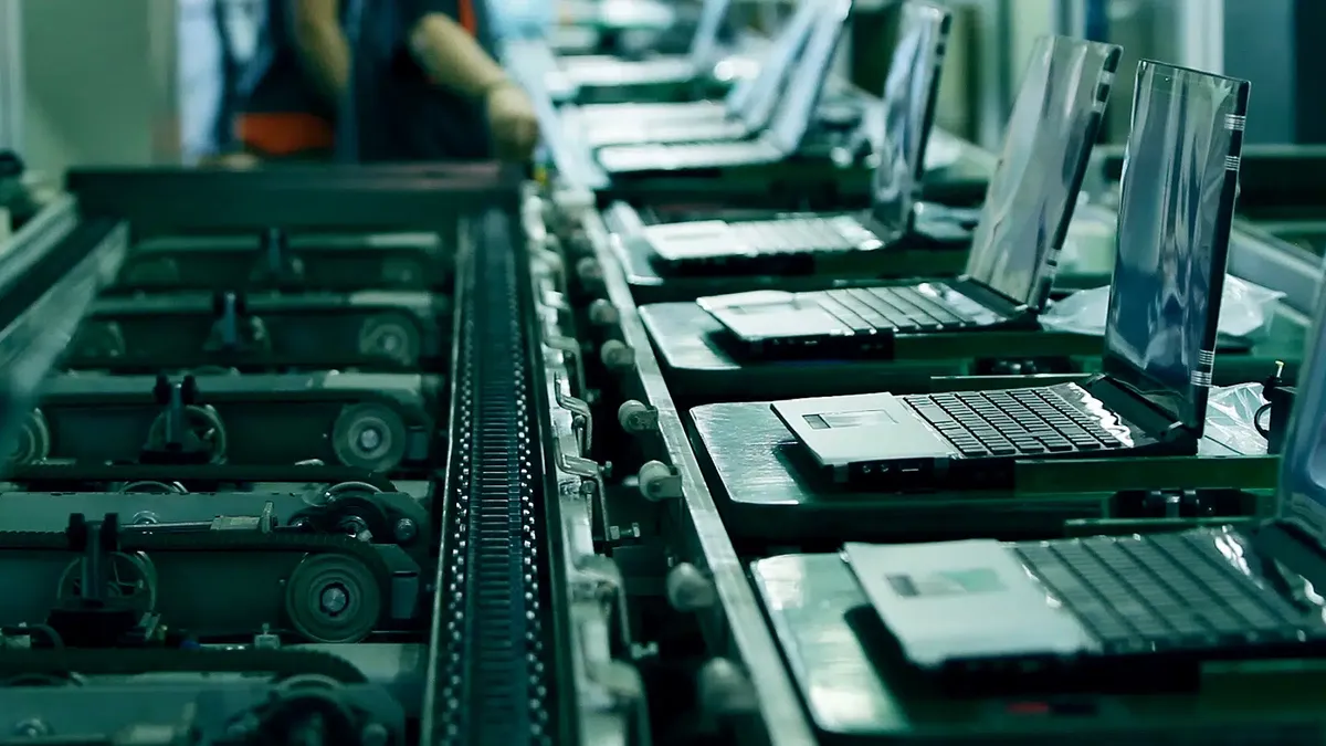 Laptops as seen in a manufacturing plant in India.