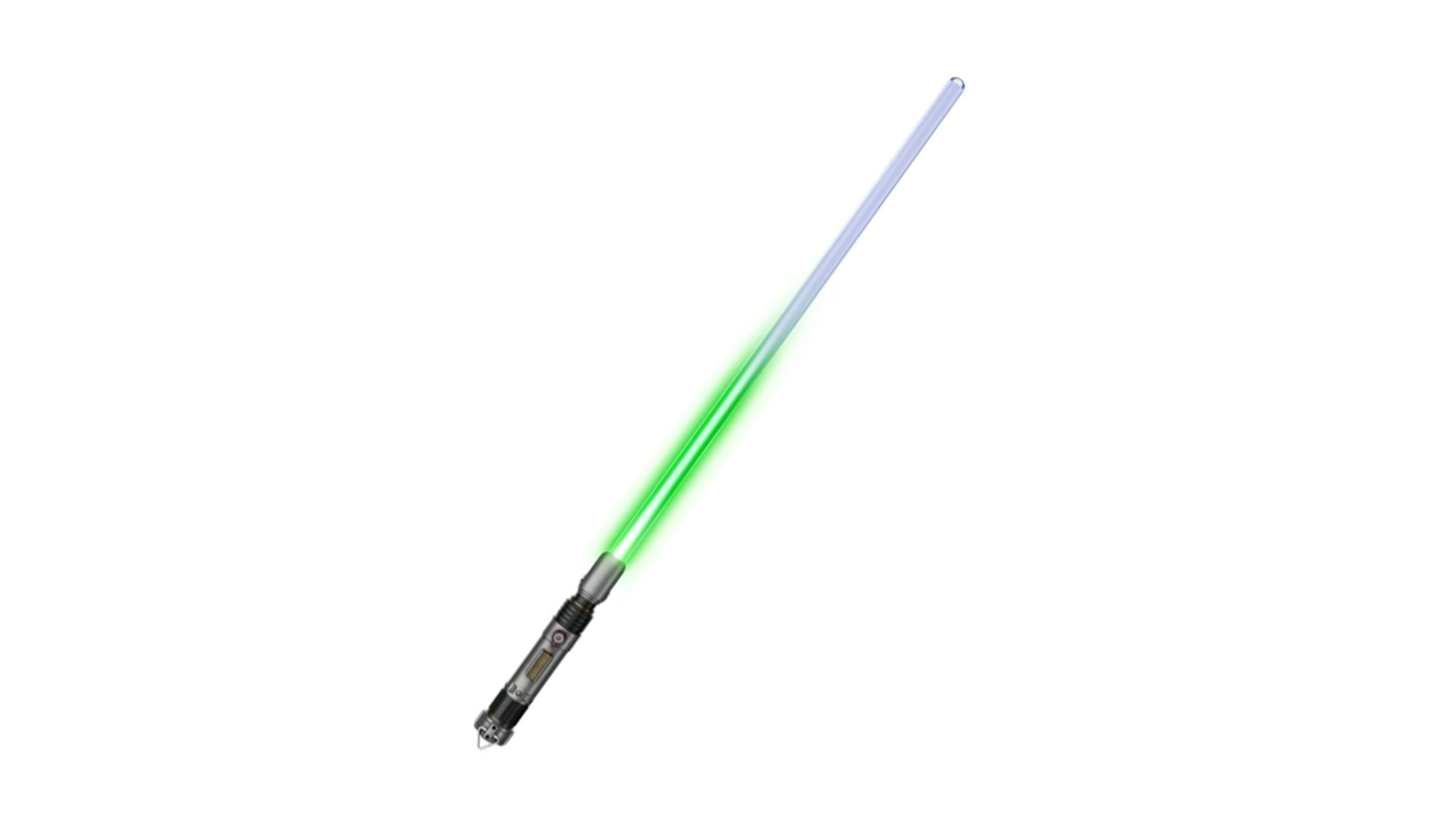 The Sabine Wren lightsaber with its blade fitted on a white background