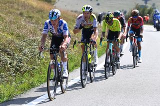LEKUNBERRI SPAIN SEPTEMBER 10 Remco Evenepoel of Belgium and Team Soudal Quick Step Polka Dot Mountain Jersey leads the breakaway during the 78th Tour of Spain 2023 Stage 15 a 1583km stage from Pamplona to Lekunberri UCIWT on September 10 2023 in Lekunberri Spain Photo by Tim de WaeleGetty Images