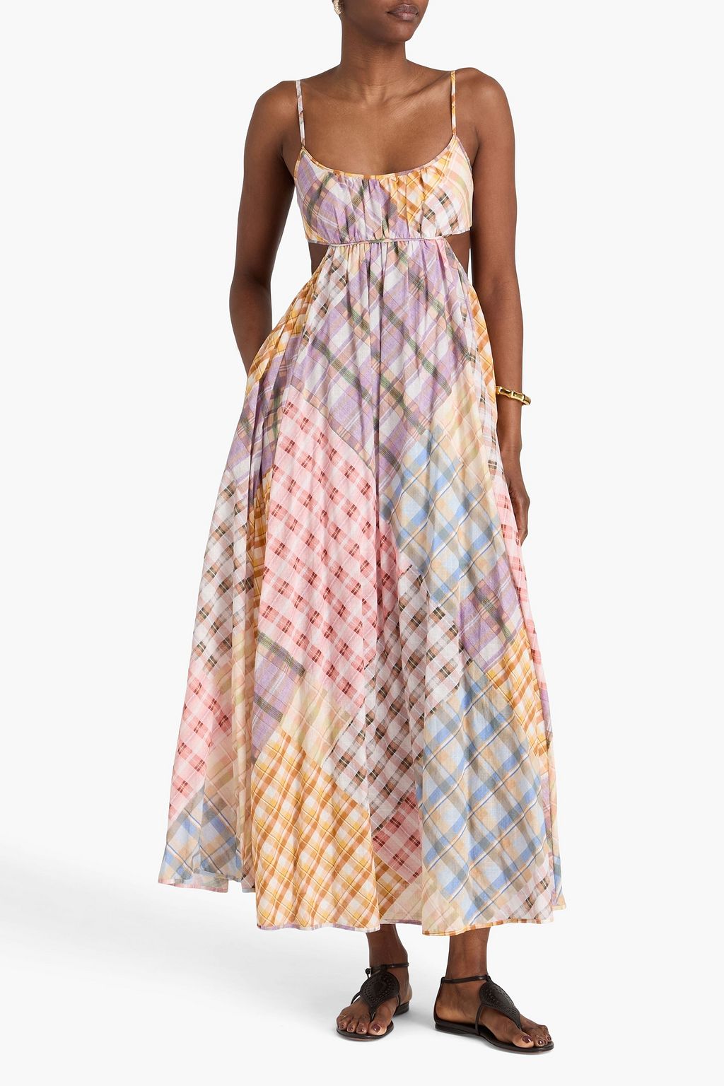 Cutout Checked Cotton-Poplin Maxi Dress