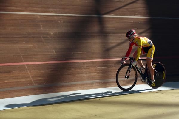 Gintare Gaivenyte (Lithuania) during her qualification lap in the women's sprint