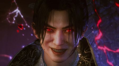 Nioh 3 warrior smiling with red eyes