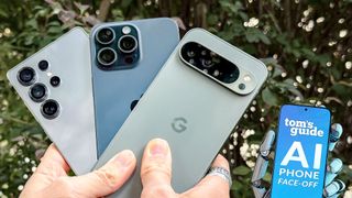 a Galaxy S25, iPhone 15 Pro Max and Pixel 9 Pro XL