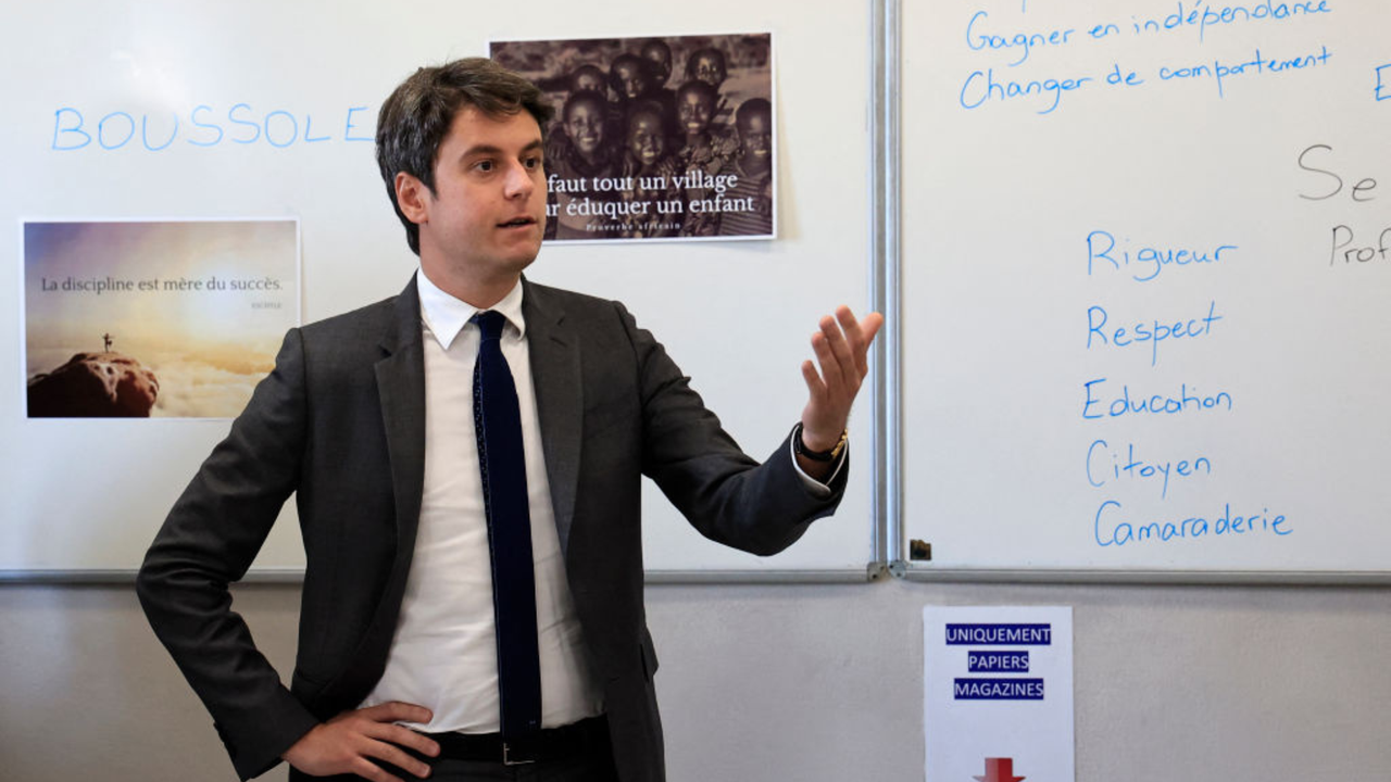 Gabriel Attal speaking in a classroom