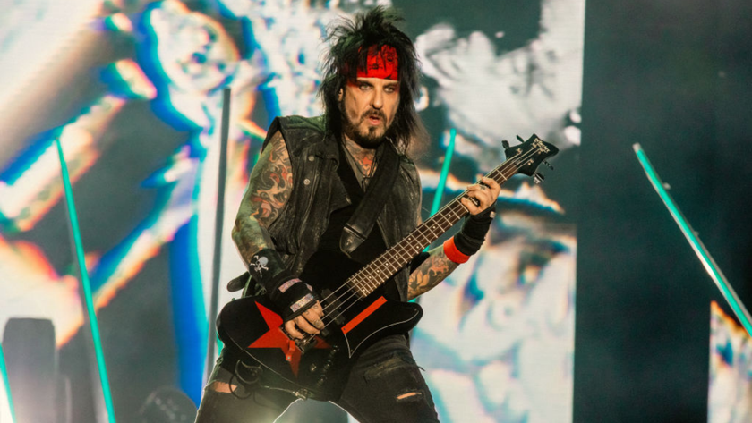 Nikki Sixx of Motley Crue performing during a concert between Def Leppard and Motley Crue bands, at Estadio Banorte on February 21, 2023 in Monterrey, Mexico