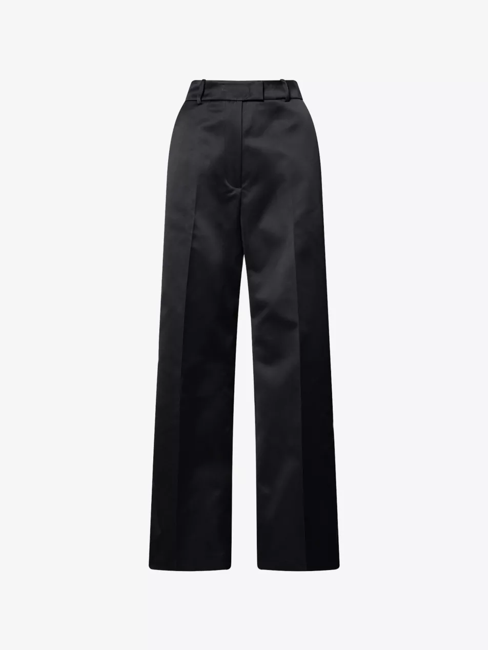 Brickell Wide-Leg Satin Trousers - Xxs