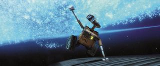 wall-e flying through outer space