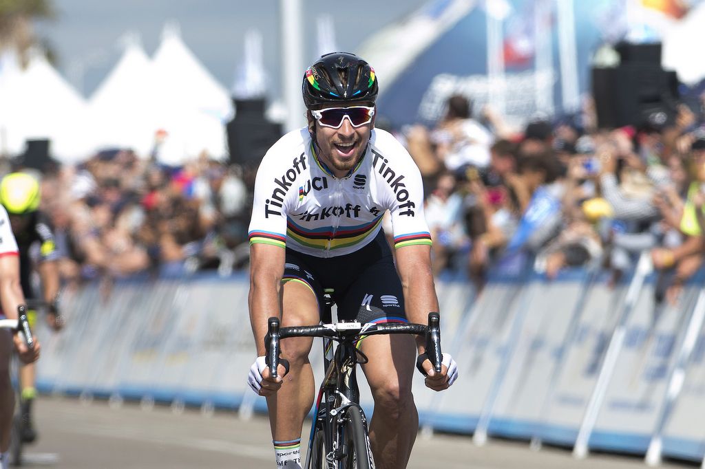 A smiling Peter Sagan after winning the opening stage of the Tour of California