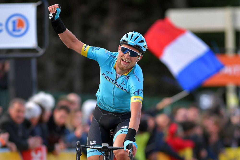 Magnus Cort celebrates winning stage 4 at Paris-Nice