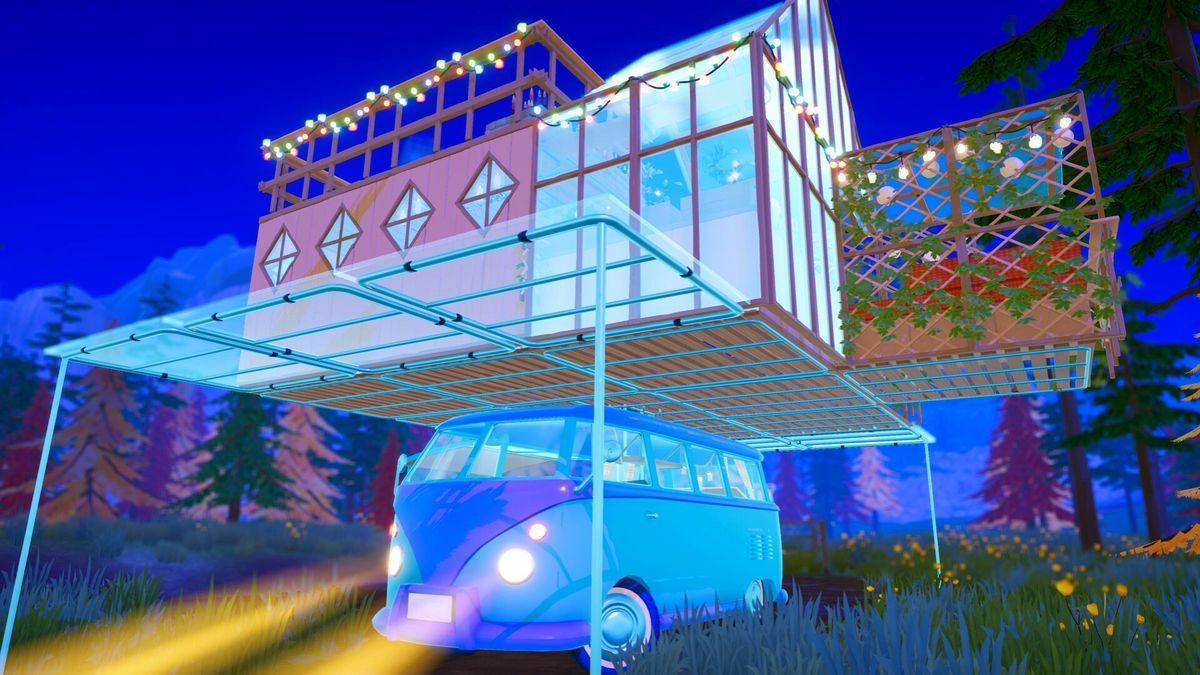 Screenshot of Outbound, showing a campervan at night with a hole base folding out the top