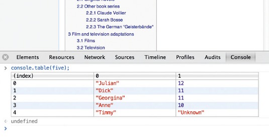 Use console.table to log arrays or objects